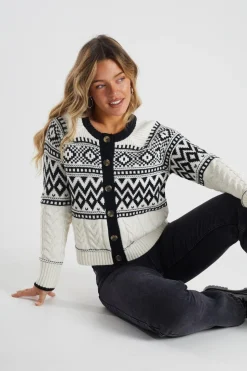 Button Through Fairisle Cable Knit Cardigan
