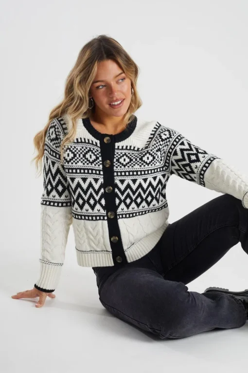 Button Through Fairisle Cable Knit Cardigan
