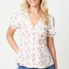 Button Through Short Sleeve Tea Blouse