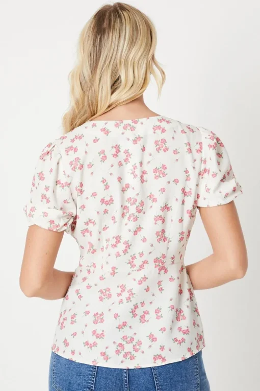 Button Through Short Sleeve Tea Blouse