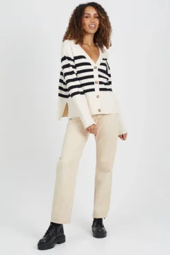 Button Through V-neck Stripe Cardigan