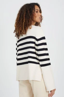 Button Through V-neck Stripe Cardigan