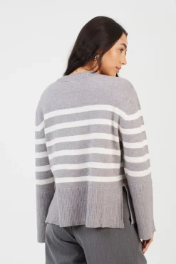 Button Through V-neck Stripe Cardigan