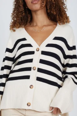 Button Through V-neck Stripe Cardigan