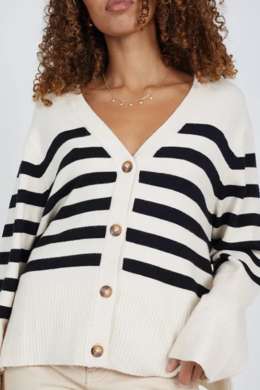 Button Through V-neck Stripe Cardigan