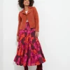 Button-Front Tiered Floral Maxi Skirt
