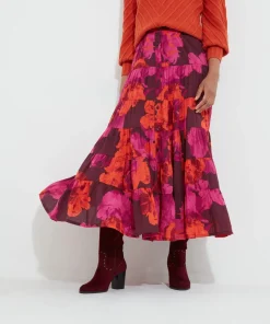 Button-Front Tiered Floral Maxi Skirt