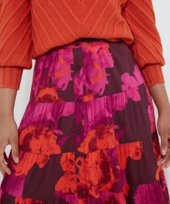 Button-Front Tiered Floral Maxi Skirt