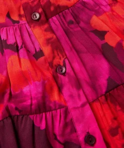 Button-Front Tiered Floral Maxi Skirt