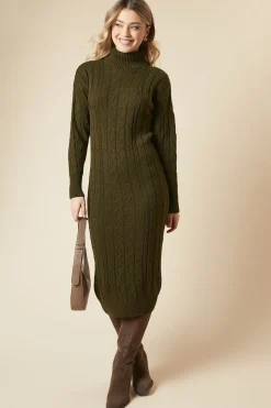 Cable Knit Roll Neck Jumper Midi Dress