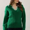 Cable Knit Tipped Collared Jumper