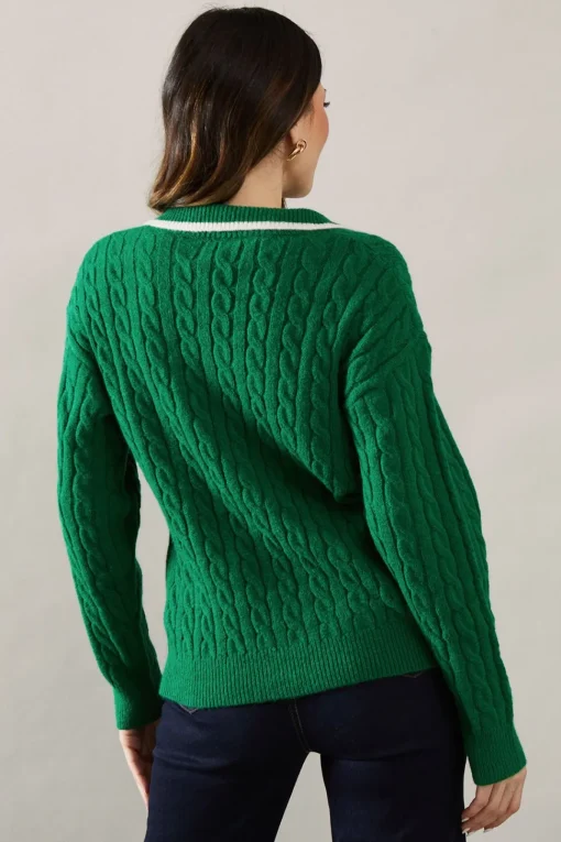 Cable Knit Tipped Collared Jumper