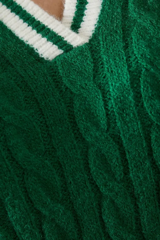 Cable Knit Tipped Collared Jumper