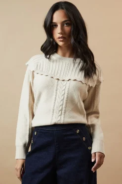 Cable Knitted Crochet Trim Detail Jumper