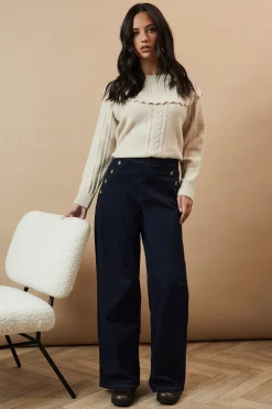 Cable Knitted Crochet Trim Detail Jumper