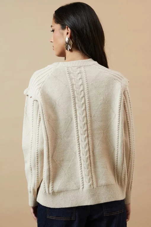 Cable Knitted Crochet Trim Detail Jumper