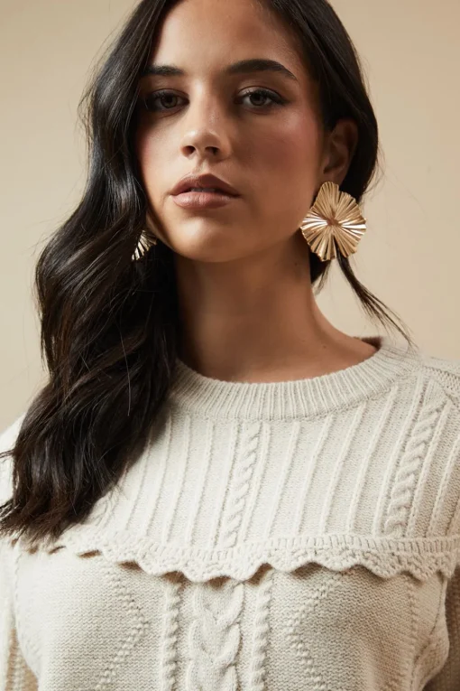 Cable Knitted Crochet Trim Detail Jumper