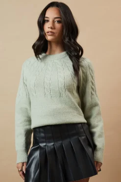Cable Yolk Raglan Jumper With Satin Tie Back Bow