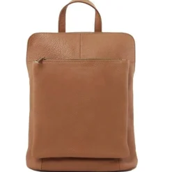 Camel Soft Pebbled Leather Pocket Backpack | BYEYL