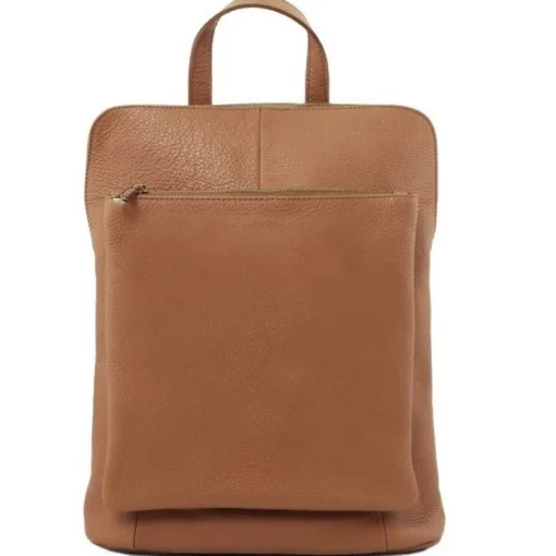 Camel Soft Pebbled Leather Pocket Backpack | BYEYL