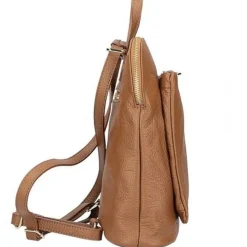 Camel Soft Pebbled Leather Pocket Backpack | BYEYL