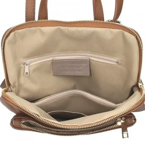 Camel Soft Pebbled Leather Pocket Backpack | BYEYL