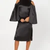 Cape Back Satin Midi Wedding Guest Dress
