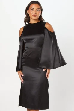 Cape Back Satin Midi Wedding Guest Dress