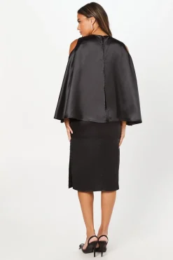 Cape Back Satin Midi Wedding Guest Dress