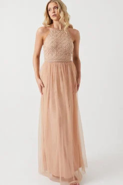 Celestial Embellished Halter Neck Bridesmaid Midi Dress