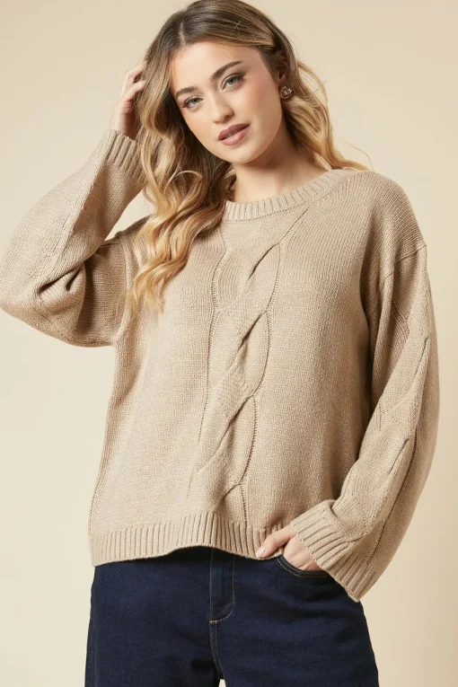 Centre Front Cable Design Crew Neck Jumper