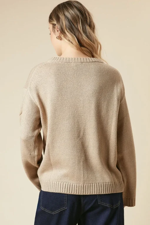 Centre Front Cable Design Crew Neck Jumper