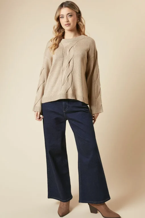 Centre Front Cable Design Crew Neck Jumper
