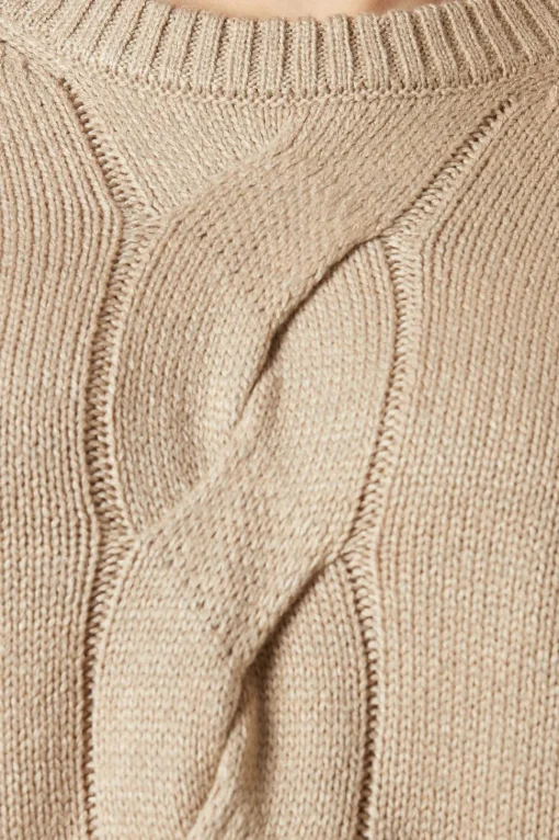 Centre Front Cable Design Crew Neck Jumper