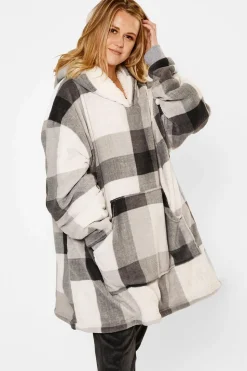 Check Oversized Sherpa Fleece Hoodie Blanket