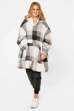 Check Oversized Sherpa Fleece Hoodie Blanket