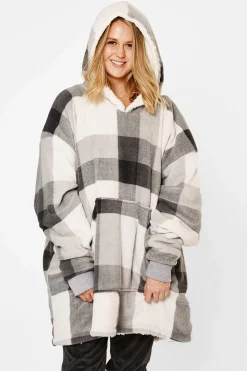 Check Oversized Sherpa Fleece Hoodie Blanket
