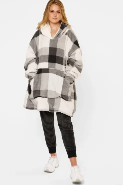 Check Oversized Sherpa Fleece Hoodie Blanket