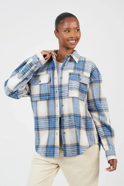 Check Print Long Sleeve Fleece Shirt