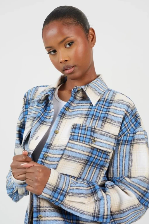 Check Print Long Sleeve Fleece Shirt