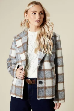 Check Wool Look Cropped Jacket