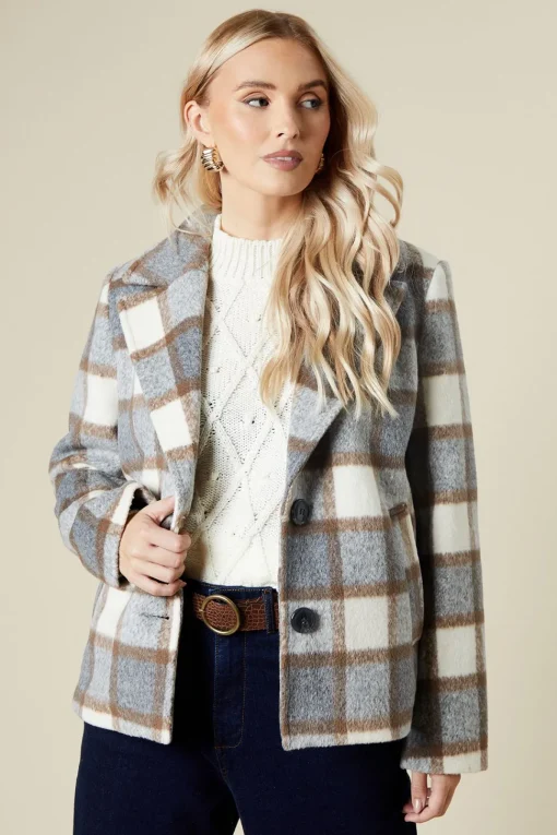 Check Wool Look Cropped Jacket