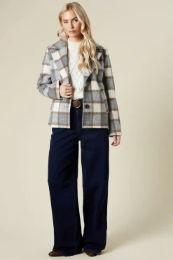 Check Wool Look Cropped Jacket