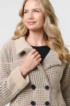 Checked Button Front Thigh Length Trench Coat
