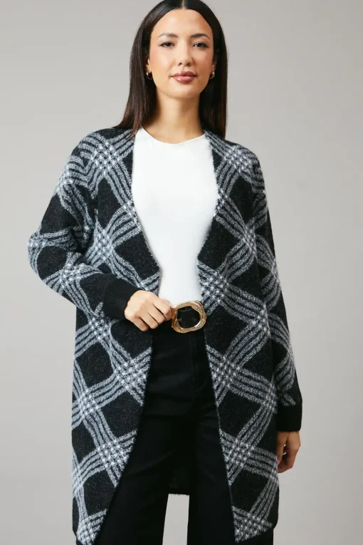 Checked Edge To Edge Longline Cardigan