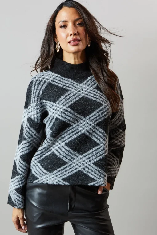 Checked High Neck Jumper