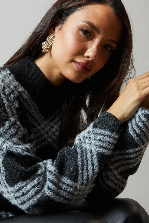 Checked High Neck Jumper