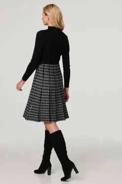 Checked High Neck Knit Dress