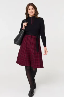 Checked Pleated Knee Length Jumper Dress