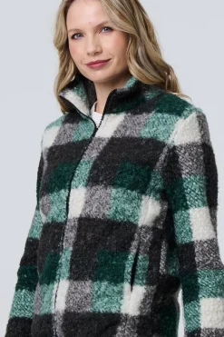 Checked Zip Front Boxy Teddy Jacket